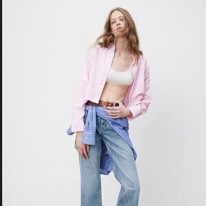 ZARA Light Pink Frayed Hem Cropped Shirt - (Sizes SMALL, Medium) NEW WITH TAG!